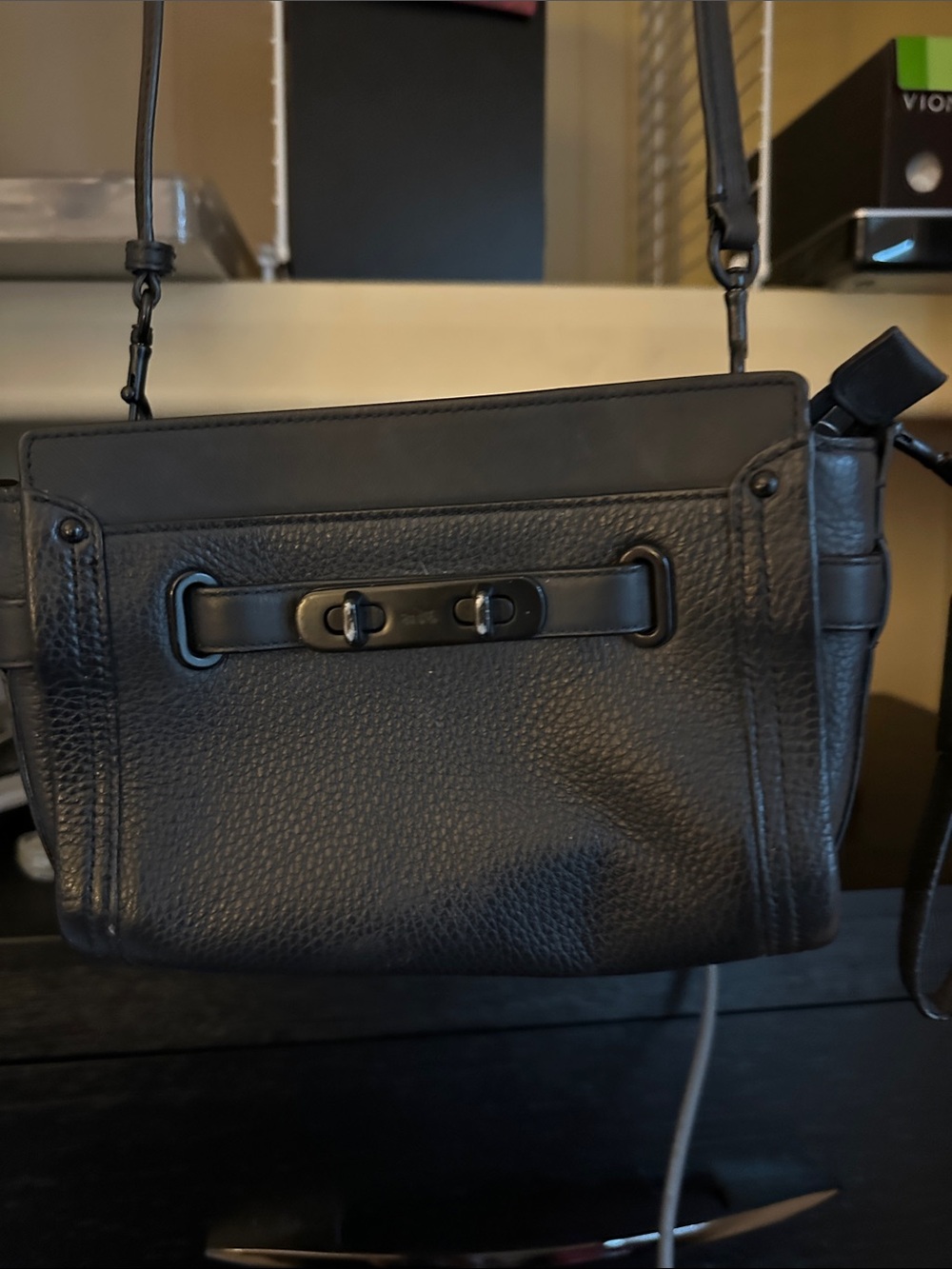 CoachBlack Leather Crossbody Bag - Minimalist Women's Shoulder Purse